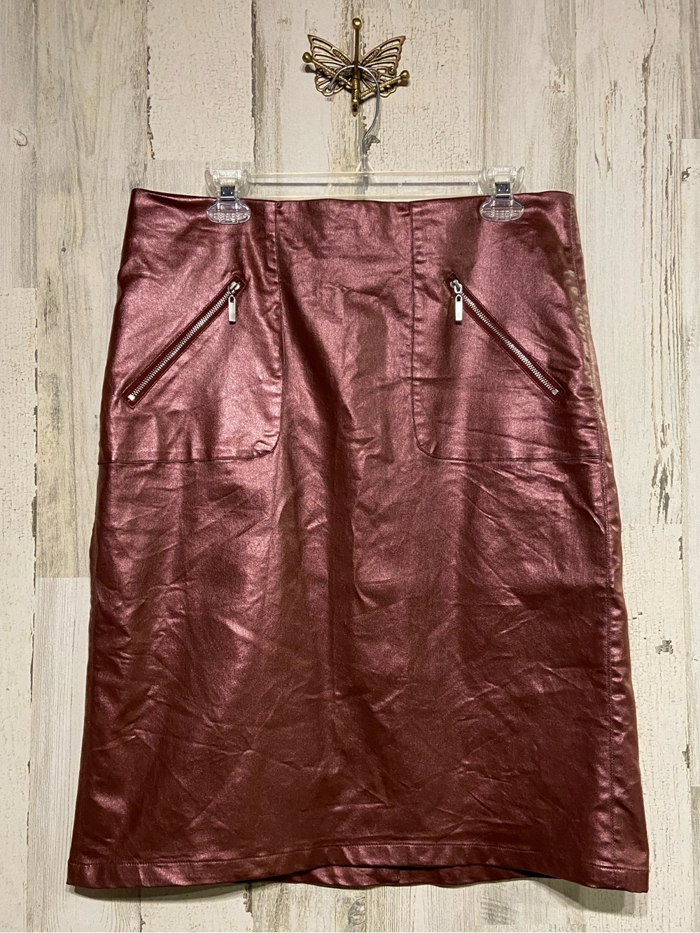Kate & Mallory Metallic Coated Burgundy Mini Skirt 14
